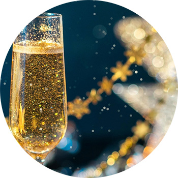 Champagne and Christmas decorations