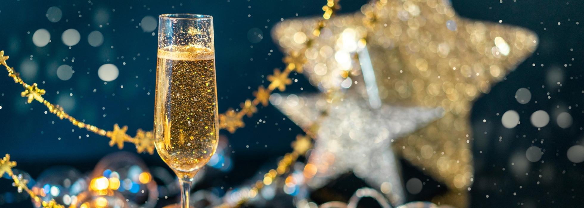 Christmas decorations and champagne
